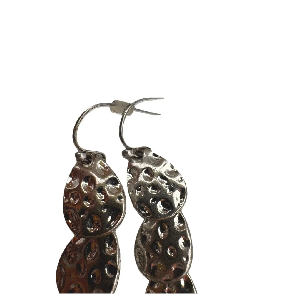 HAMMERED‎ SILVER CRYSTAL WATERFALL DANGLE CURTAIN EARRINGS POST 2